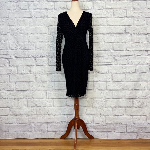 Phase Eight Black Devore Velvet Polka Dot Faux Wrap Dress - Picture 1 of 6